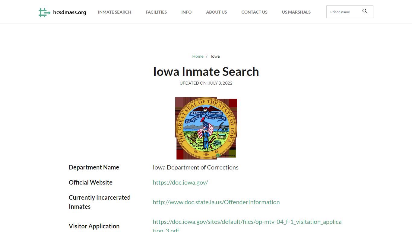 Iowa Inmate Search – Iowa Department of Corrections ...