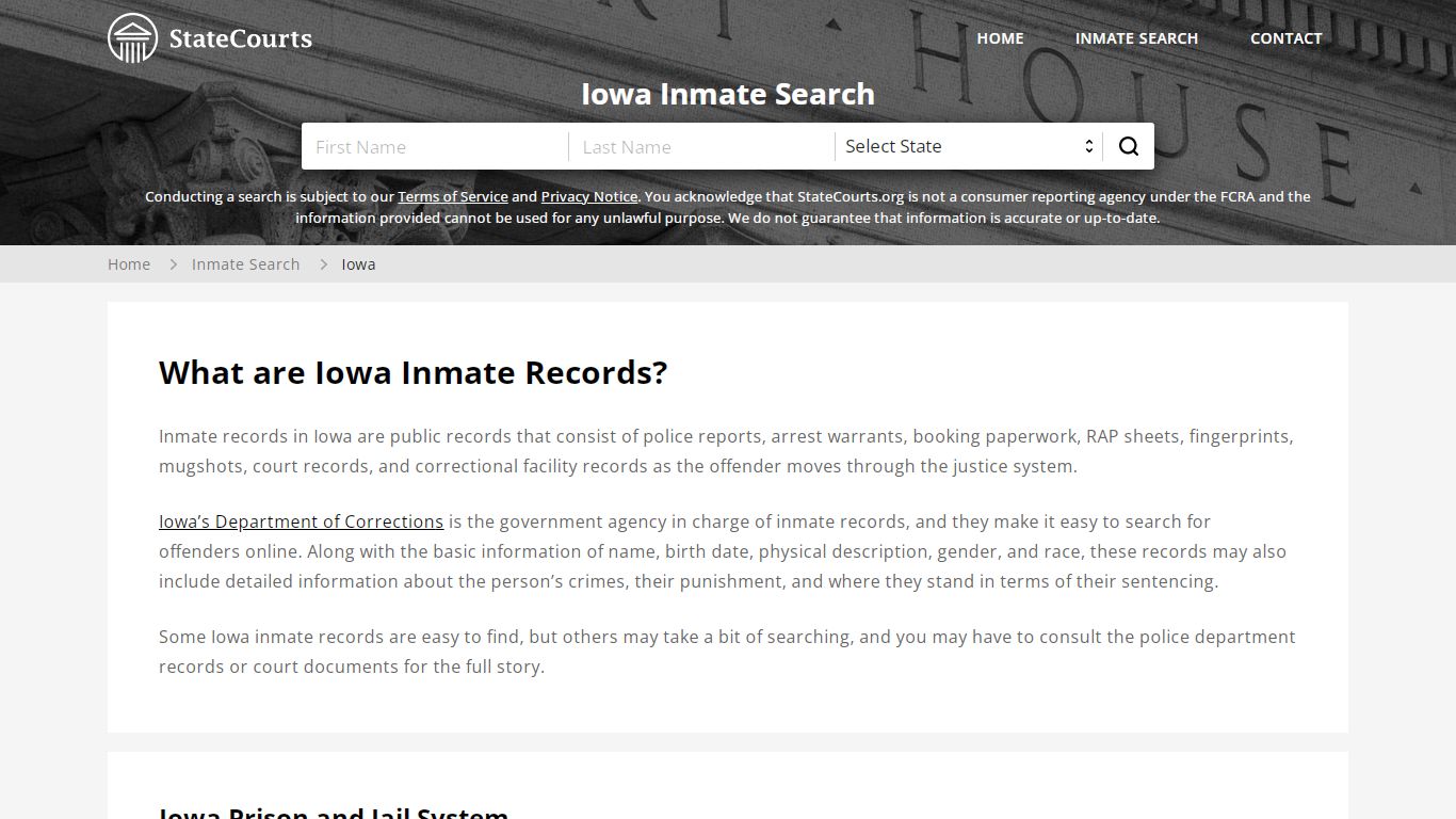 Iowa Inmate Search, Prison and Jail Information - StateCourts